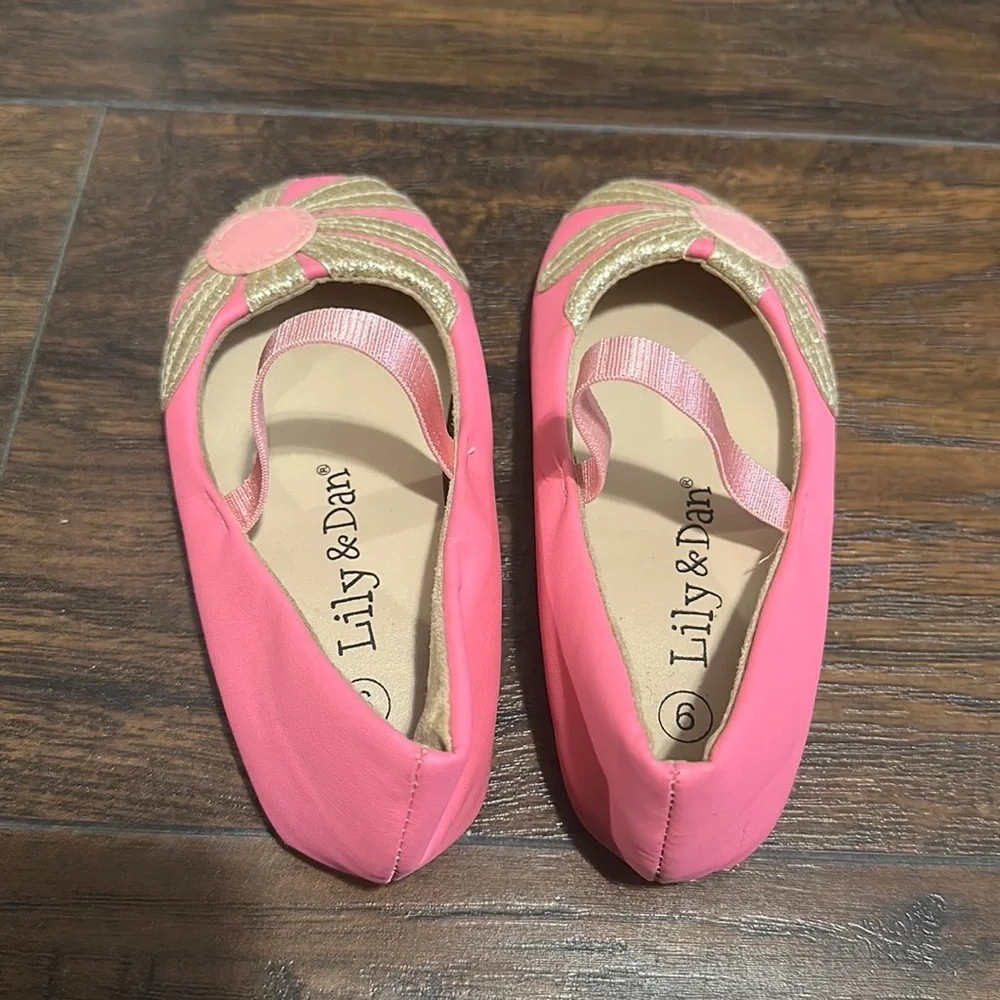 Lily & Dan Little Girls Pink Glitter Flower Ballet Flats Dress Shoes Size 9